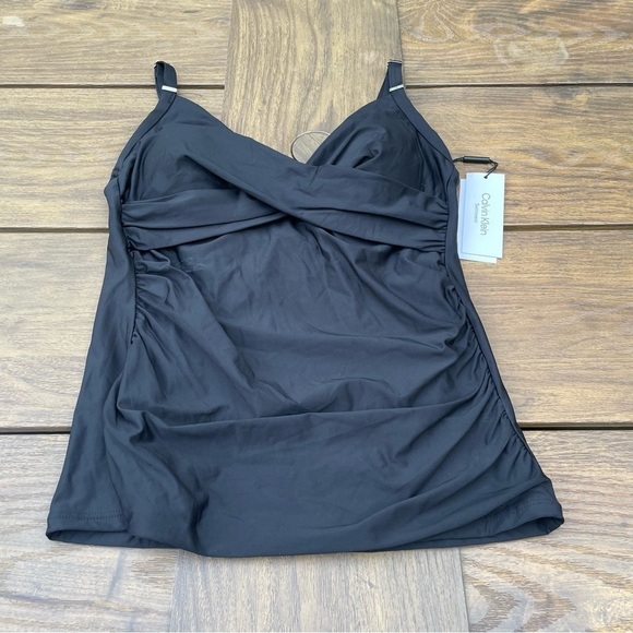 Calvin Klein Tankinni black Shirred Tummy-Control Tankini Top Medium slimming - Picture 3 of 8